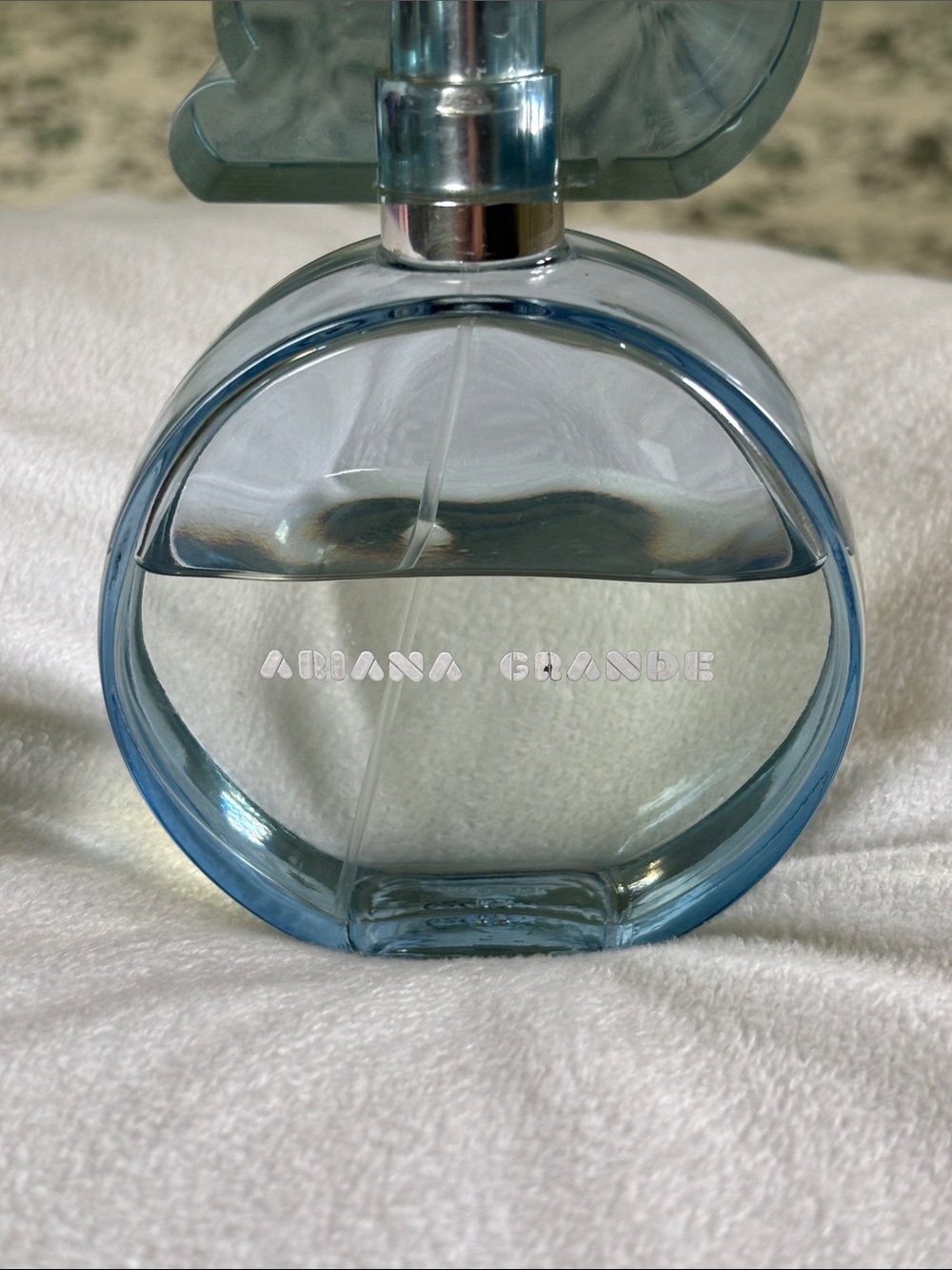 Ariana Grande fragrance Pale Blue Decorative Glass Bottle Accent